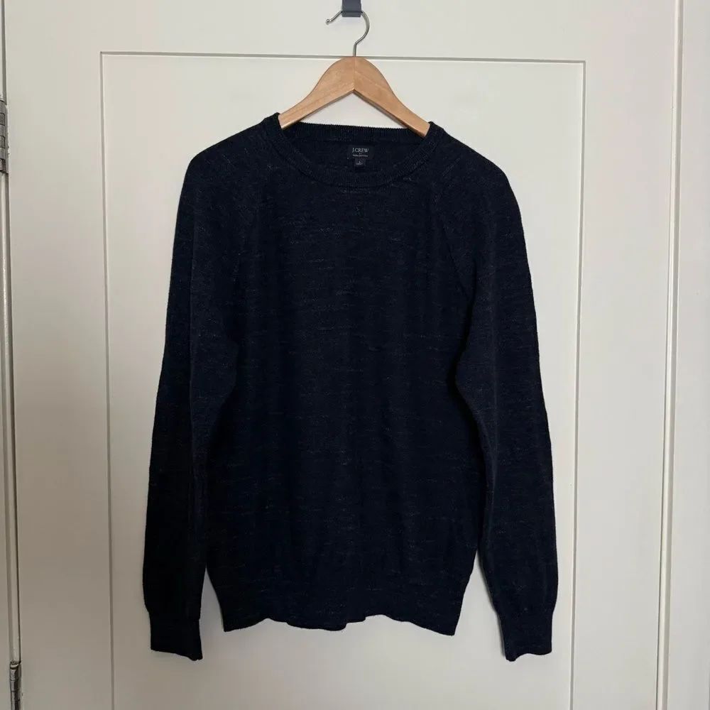J Crew Sweater Mens Sz L Heather Blue Long Sleeve Crewneck Cotton Casual Preppy